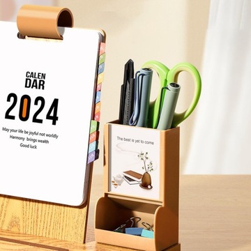 Kalendarz na biurko na rok 2024 z pojemnikiem na ołówki i kartkami z notatkami do pokoju wieloosobowego na biurku
