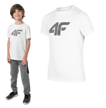 T-Shirt 4F HJZ22-JTSM002 10S - BIAŁY; 146 CM