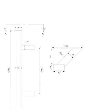 Ручка односторонняя 45° 20х40х1200мм aisi304 универсальная