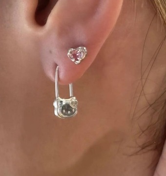 Нежные милые серебряные серьги с замком и котенком Hello Kitty