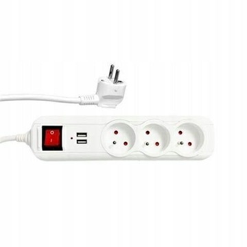 Listwa przepięciowa 3 gniazda+ 2xUSB 1,5m