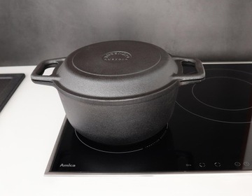 Kociołek żeliwny emaliowany 3w1 stojak+ patelnia 10 L