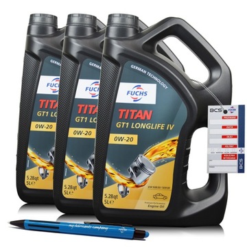 15 LITRÓW FUCHS TITAN GT1 LONGLIFE IV 0W20 15L OLEJ SILNIKOWY DYSTRYBUTOR