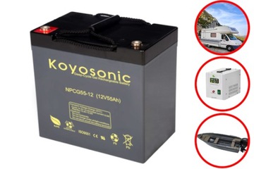 AKUMULATOR ŻELOWY GEL 12V 55Ah UPS ŁÓDŹ KAMPER WZMOCNIONY DEEP CYCLE 12LAT!