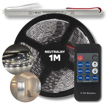 ZESTAW 1m Taśma pasek listwa LED SMD biały neutralny zasilacz + pilot 12V