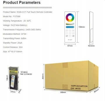 Пульт дистанционного управления RGBCCT RGBW RGB Milight Крепления MiBoxer FUT088