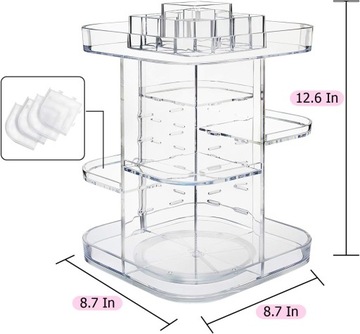 Квадратный органайзер для макияжа, вращающийся на 360 градусов, с 5 большими лотками