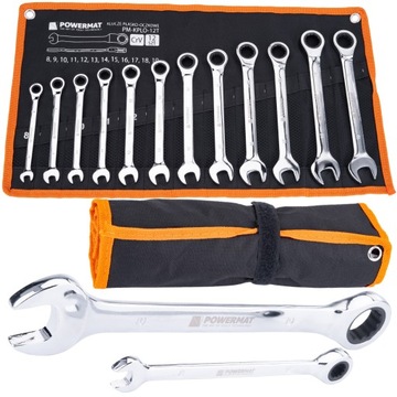 KLUCZE PŁASKO OCZKOWE Z GRZECHOTKĄ ZESTAW KLUCZY KOMPLET 12EL. 8-19MM CrV