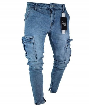 MĘSKIE SPODNIE JEANSY Z kieszeniami Skinny S-3XL