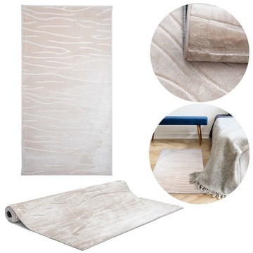 DYWAN GLAMOUR CHODNIK DO SYPIALNI MIĘKKI CIEPŁY BEŻOWY POŁYSK 60x100cm