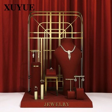 Jewelry display stand wine red jewelry props high-end metal necklace ring