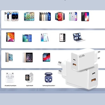БЫСТРОЕ СЕТЕВОЕ ЗАРЯДНОЕ УСТРОЙСТВО USB-A USB QC 3.0 65 Вт USB-C PD TYPE C ДЛЯ ТЕЛЕФОНА