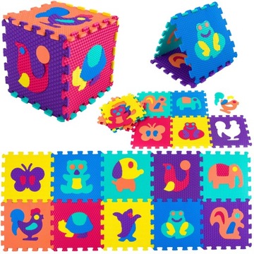 MATA EDUKACYJNA DLA DZIECI PODŁOGA PUZZLE PIANKOWE ZWIERZĘTA 10 SZTUK 30x30