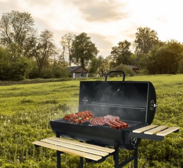 УГОЛЬНЫЙ САДОВЫЙ ГРИЛЬ С ПОЛКАМИ КРЫШКА РЕШЕТКА ЗЕПЕЛЬ НА КОЛЕСАХ BBQ1008