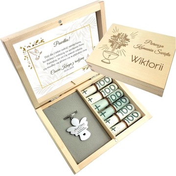 PAMIĄTKA KOMUNII ŚWIĘTEJ prezent pudełko pieniądze KOMUNIA