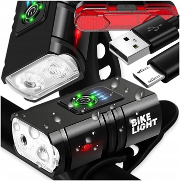 Lampka Mocna ROWEROWA Światło LED przód + tył latarka ROWER kierownicę USB