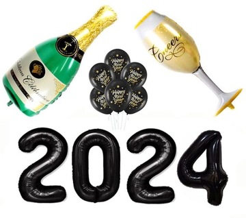 ZESTAW BALONÓW DEKORACJI BALONY SYLWESTER 2024 ŚCIANKA DEKORACJI SYLWESTRA