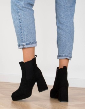 7621 ЧЕРНЫЕ ЗАМШЕВЫЕ БОТИНКИ НА ПЛАТФОРМЕ 38