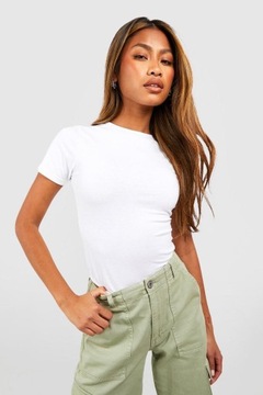 LC14308 *BOOHOO BIAŁE BODY Z KRÓTKIM RĘKAWEM L