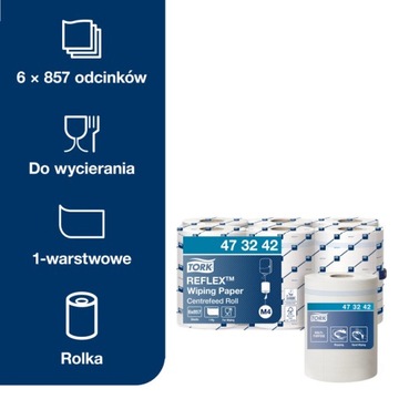 Tork Reflex 473242 — Улучшенный рулон для очистки бумаги, 1w, M4 — 6 рулонов