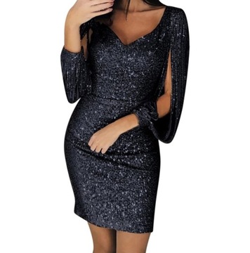Moda Sukienki Sukienki z frędzlami Zara Sukienka z fr\u0119dzlami czarny W stylu biznesowym 