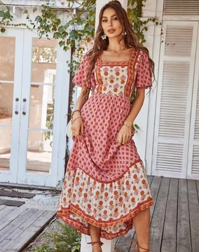 Sukienka maxi damska zwiewna modny wzór S-XL