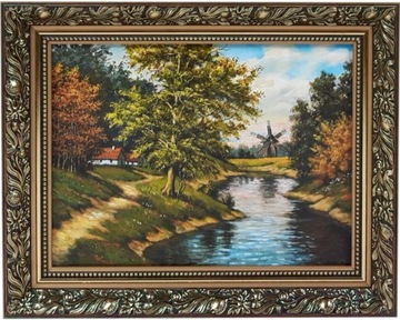 OBRAZ 40x50 WIDOK KRAJOBRAZ ZDOBIONA ZŁOTA RAMA