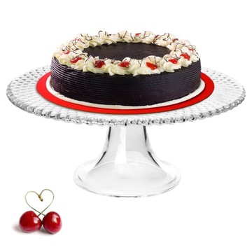 Patera szklana z podstawą na ciasto i tort elegancka Edwanex Karo 28 cm