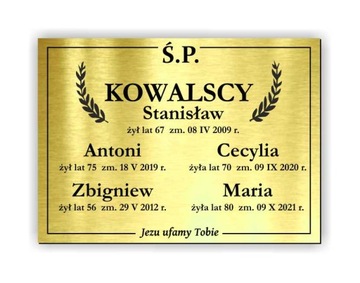 Tablica nagrobna tabliczka na grób 29x21 cm grawer