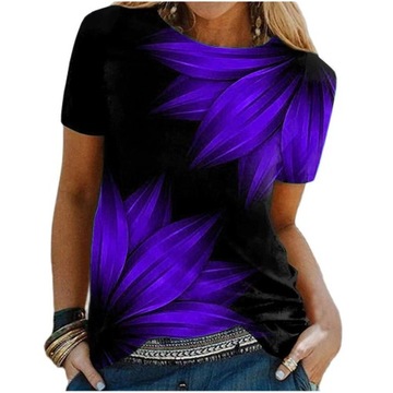 MODNA KOBIECA BLUZKA DAMSKA T-SHIRT NADRUK LIŚCIE
