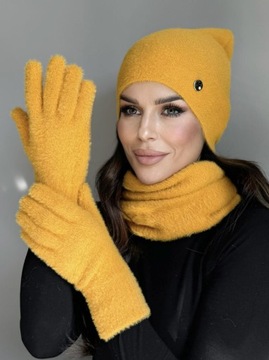 КОМПЛЕКТ ЖЕНСКИЙ, ШАПКА, ЮБКА, ГОЛЬФ, ТРУБКА, ПЕРЧАТКИ, ТЕПЛЫЙ КОМПЛЕКТ, ЦВЕТ АЛЬПАКА