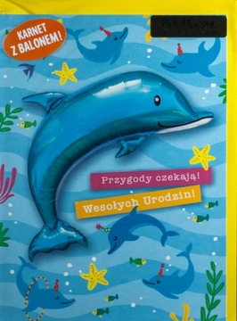 KARTKA URODZINOWA PAN DRAGON + BALON DELFIN