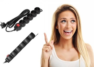 PRZEDŁUŻACZ PIĘĆ GNIAZD LISTWA WYŁĄCZNIK CZARNY