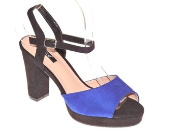 ZAMSZOWE SANDAŁY NA SŁUPKU Blue/blk r.40
