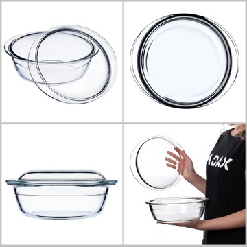 2,2L Стеклянное тепло -устойчивый сосуд с круглой крышкой для выпечки