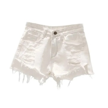 Shorts Women Loose High Waist Ripped White Denim S