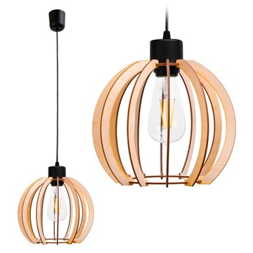 LAMPA WISZĄCA SUFITOWA ŻYRANDOL DREWNIANA KULA