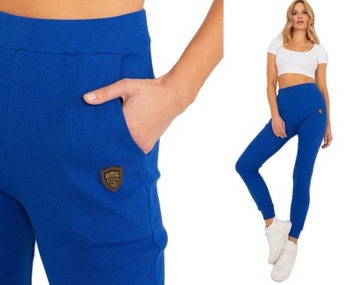 PRĄŻKOWANE bawełniane Spodnie dresowe DRESY w prążek 9602 kobalt L/XL