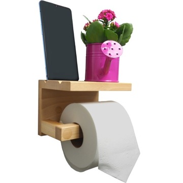 UCHWYT NA PAPIER TOALETOWY DREWNIANY Z PÓŁKĄ