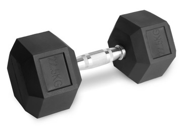 Hantle stałe 1x22,5kg żeliwne gumowane 22,5kg HEX do treningu SOLIDNE