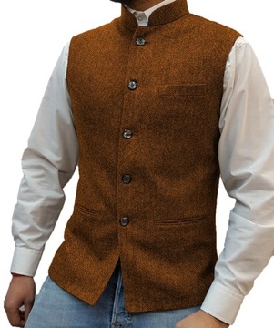 Chinese Style Stand Collar Formal Tweed Waistcoat/