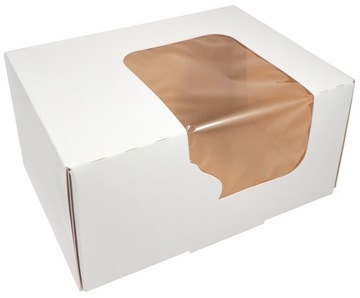 Pudełko karton cukiernicze pojemnik na tort ciasto białe okno 16x11x8cm