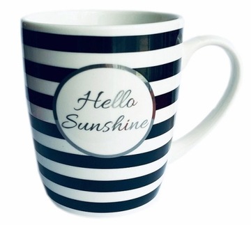 BIAŁO CZARNY KUBEK PASKI HELLO SUNSHINE 300ml