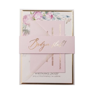 PRÓBKA Zaproszenia ślubne ZŁOCONE Misty Peony