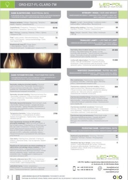 E27 CLARO СВЕТОДИОДНАЯ ЛАМПА 7W 230V 808LM ТЕПЛЫЙ СВЕТ