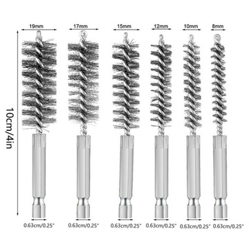 СТАЛЬНАЯ ЩЕТКА 6 ШТ. 8/10/12/15/17/19 ММ ПОДХОДИТ ДЛЯ ПРОЧИНКИ ТРУБ