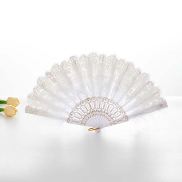 Feather Fan Embroidered Flower Foldable Fan Decorative Handheld Fan White