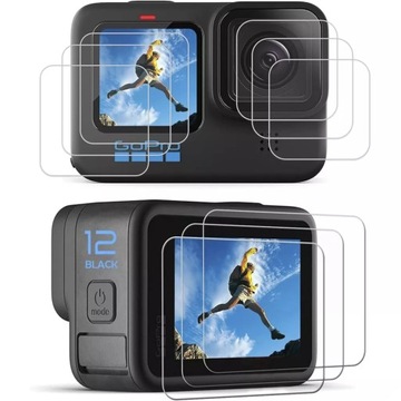 Szkło Hartowane na Ekrany Obiektyw Przód Tył do GoPro Hero 12 11 10 9 Black