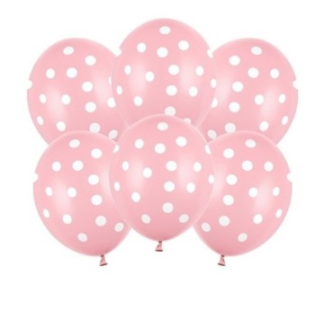 Balony gumowe różowe w kropki 6 szt IMPREZA PARTY BABYSHOWER