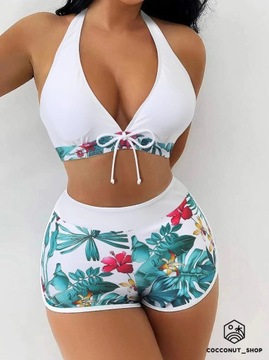 STRÓJ KĄPIELOWY BIKINI SPODENKI SZORTY TOP BOHO KWIATY WYSZCZUPLAJĄCY WZORY